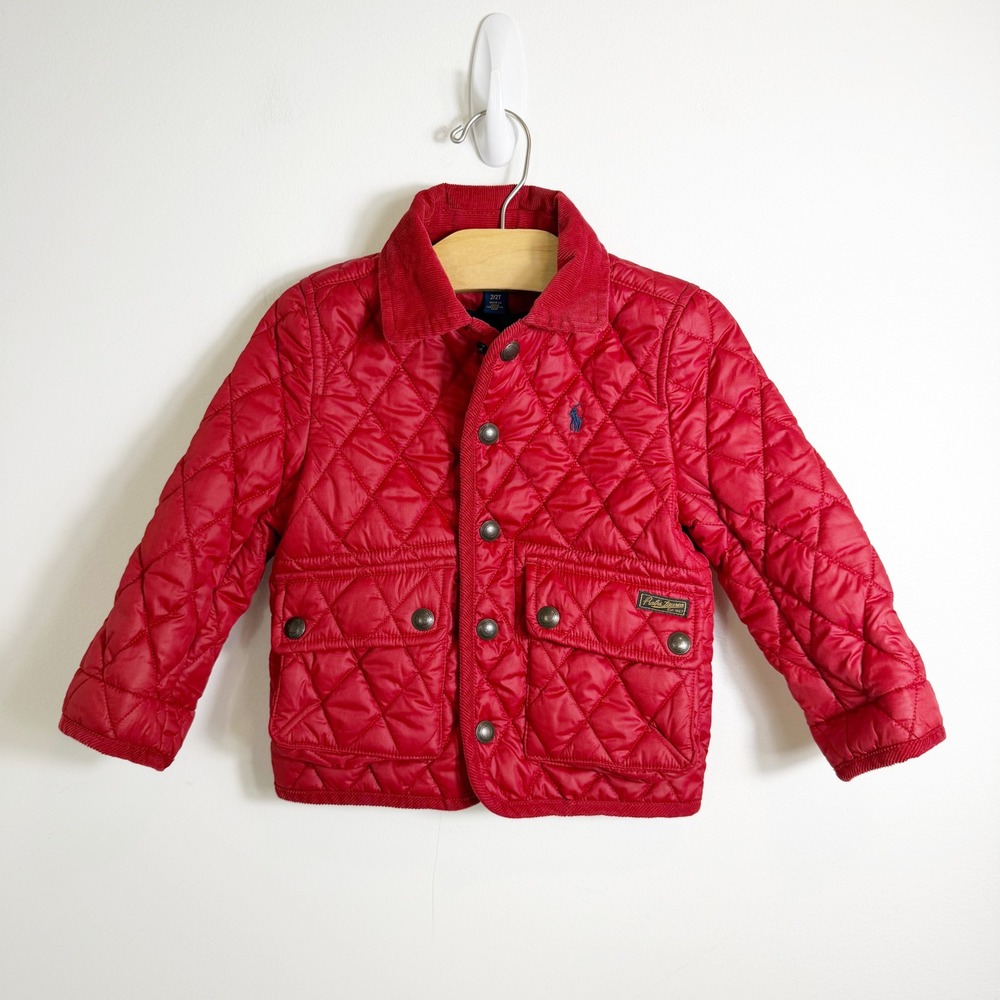 Polo Ralph Lauren Quilted Jacket Toddler 2T Red Corduroy Trim Barn Coat